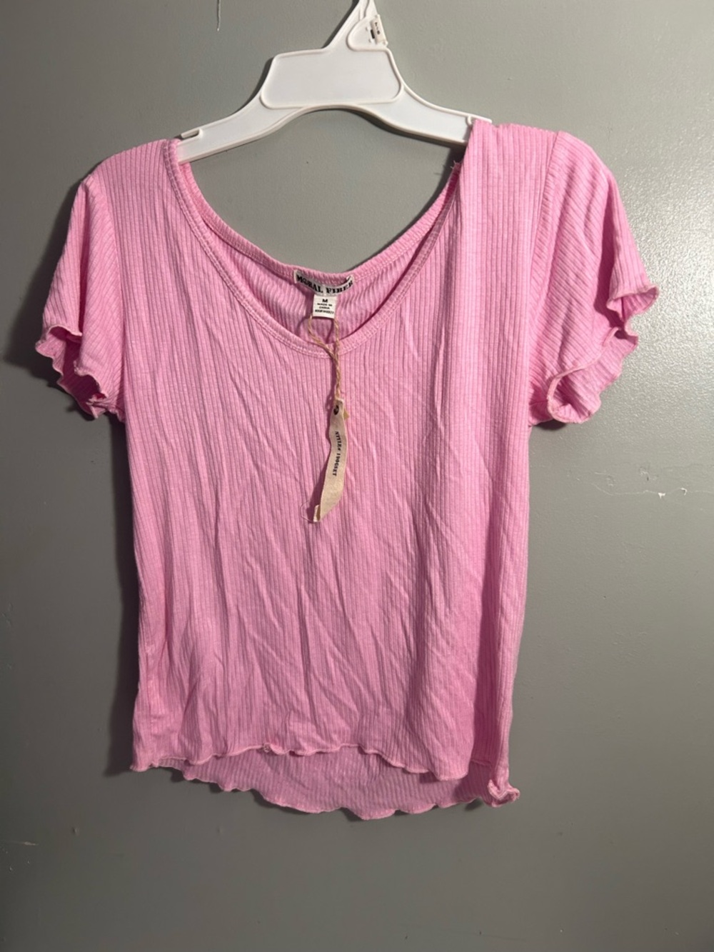 Moral Fiber Pink Ribbed Scoop Neck Short Sleeve Tee